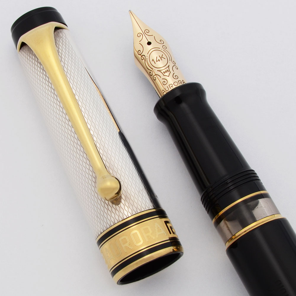 Aurora Optima Silver Fountain and Ballpoint Pen Set - Black w